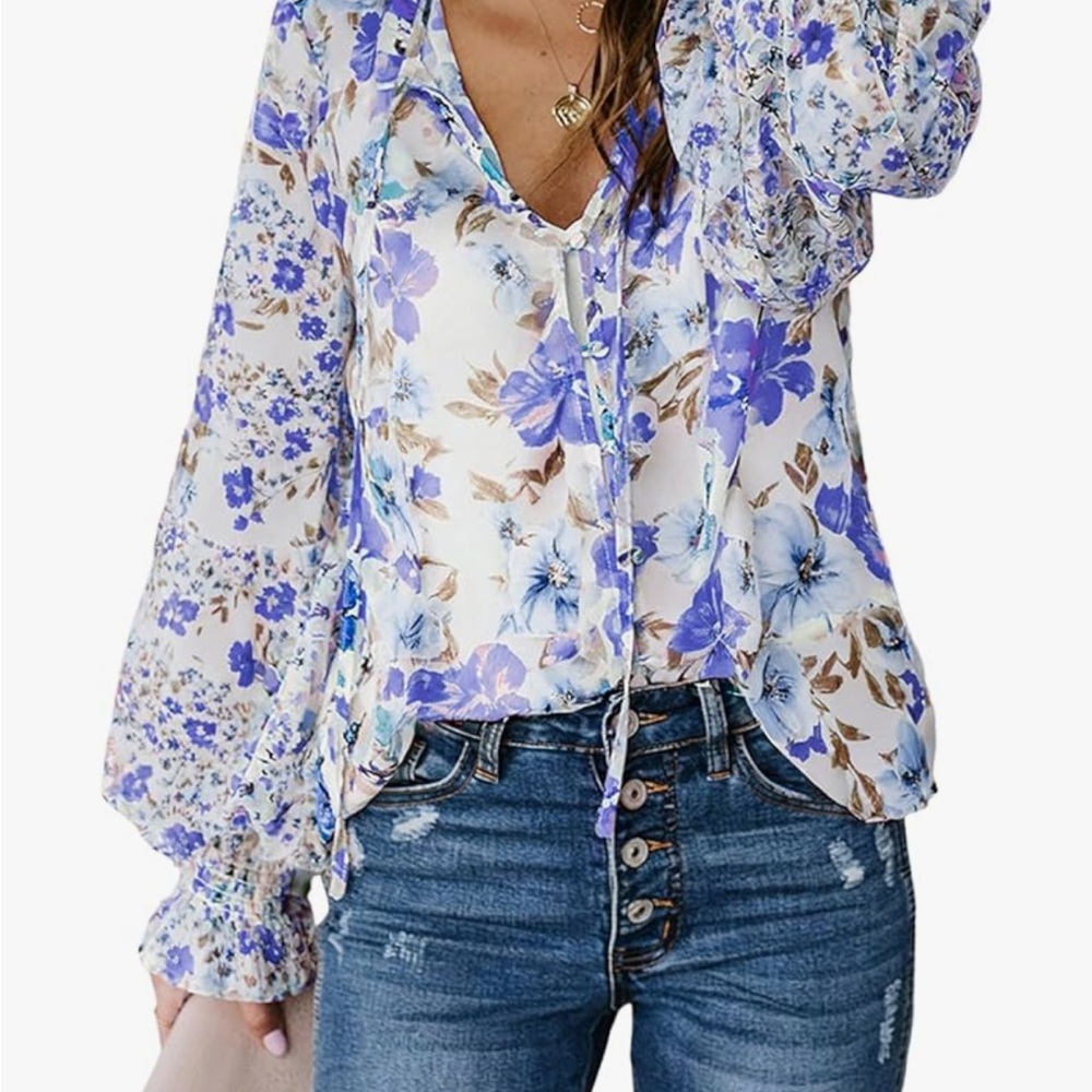 Floral Blue and White Women's Top